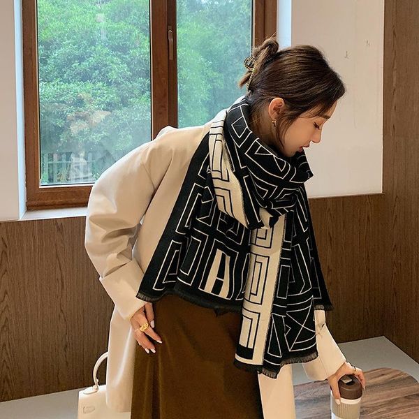 

scarves cashmere scarf for women, , pompom, bandana, shawl, pashmina, winter female foulard bandana brand thick print scarve, Blue;gray