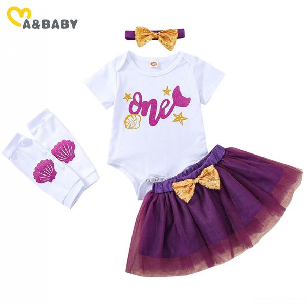 0-24m Summer Born baby Girl Roupas Set 1ª Outfits de Aniversário Uma Carta Impressão Romper Arco Tutu Shays Fatos 210515