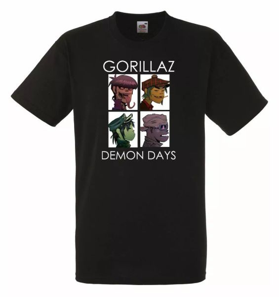

gorillaz demons days black mens t-shirt men rock band tee shirt, White;black