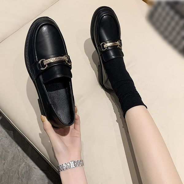 

Women Shoes Low Heels PU Chain Fashion Woman Slip On Dress Elegant Platform Female Fashion Shoe Pumps Footwear 2021 New, Black 2