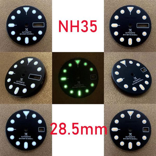 

repair tools & kits watch dial literal accessories 28.5mm single and double calendar window green luminous assembly japanese nh35 movement s