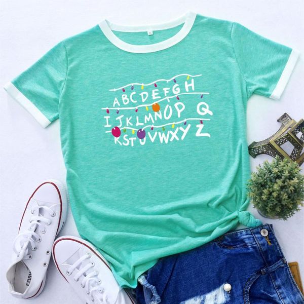 

women's t-shirt 26 english alphabet learning womens colorblock crewneck short shleeve cotton blend summer t-shirts graphic tees female, White