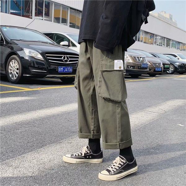 

summer overalls men's tide brand ins japanese harlan straight pants loose hip-hop wide-leg casual nine-point, Black
