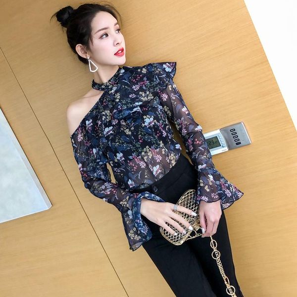 

women's t-shirt ladies summer sleeve print off shoulder tees chiffon ruffles korean clothes flare fashion brand female t shirts, White
