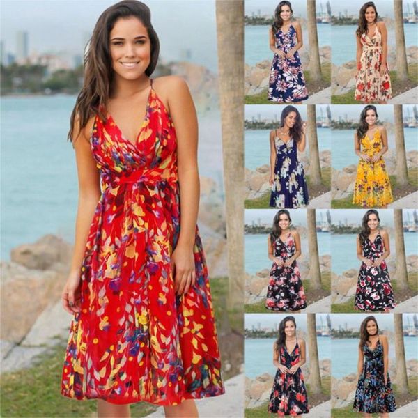 

summer 2020 bohemian floral short sleeve suspender dress, Black;gray