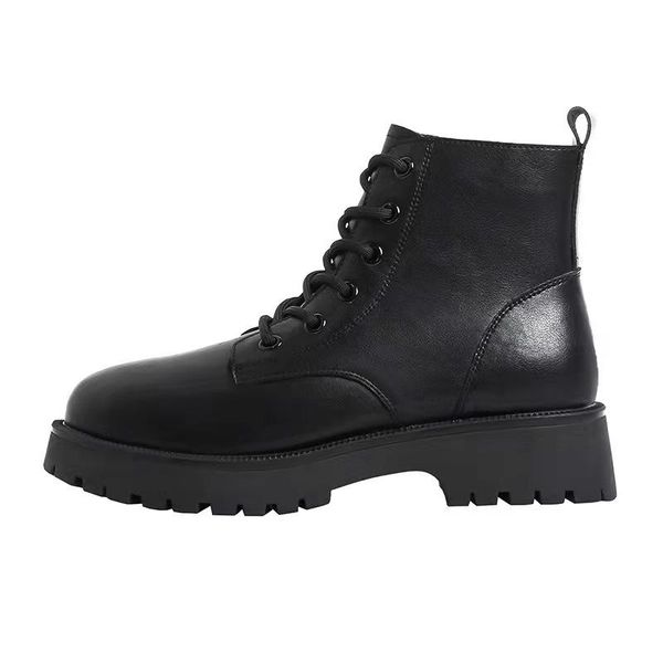 

boots leather for women autumn 2021 women's ankle thick heel motorcycle, Black