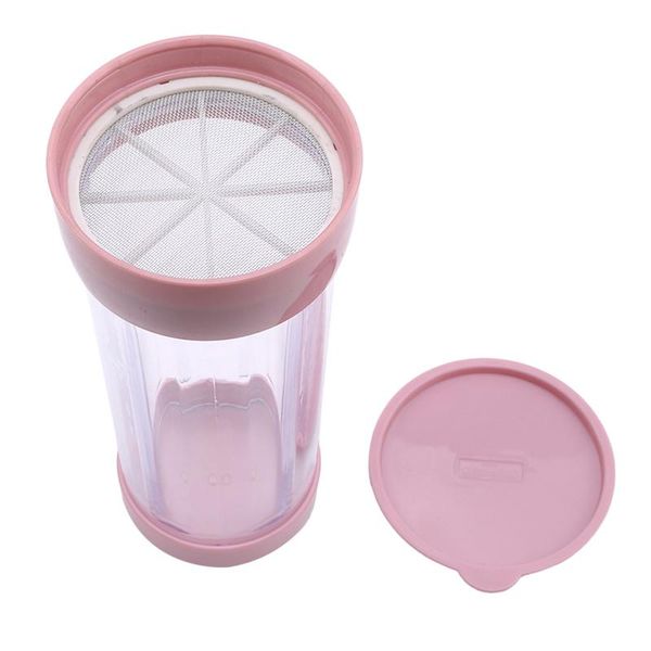 

plastic icing sugar dispenser with lid,chocolate,coffee,cocoa powder shaker stainless steel mesh sifters baking & pastry tools