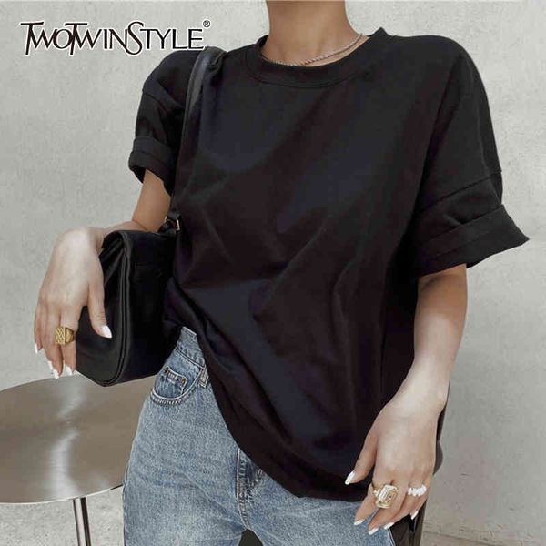 

casual loose t shirt for women o neck short sleeve minimalist t-shirt female fashion clothing spring 210524, White