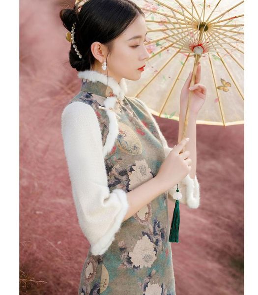 

ethnic clothing h.rong.x 2021winter traditional chinese cheongsam dress fashion retro improved qipao fallautumn elegant bodycon young chipao, Red