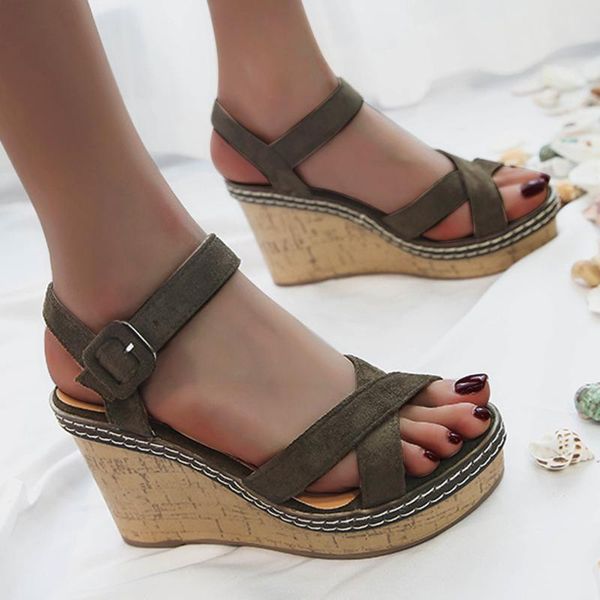 

summer sandals for high heel wedge open toe muffin platform beach casual shoes thick bottom women's slippers sandalias, Black