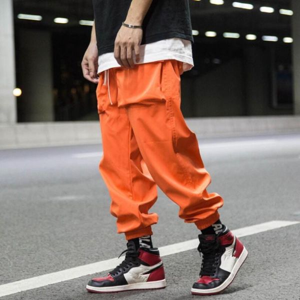 

men orange black color street hip hop cargo pants vintage casual harem japan style hiphop joggers loose trousers w175 men's