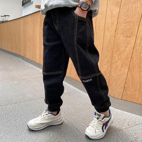 

jeans blue/black trousers toddler boy pants elastic waist denim kids casual fashion 2 colors for age 4 6 8 10 12 14yrs