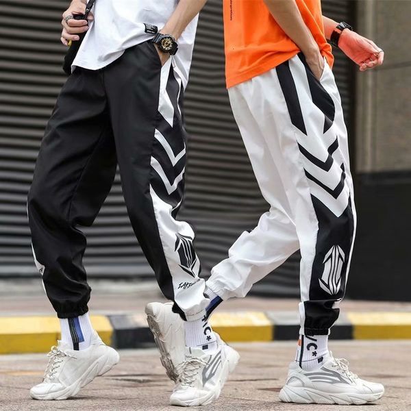 

streetwear hip hop joggers men loose harem pants ankle length trousers sport casual sweatpants white techwear, Black