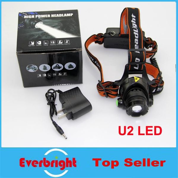 

headlamps 30/ hiking camping headlamp bicycle light cree u2 led 3 mode waterproof cap zoomable headlight + 2x18650 battery charger