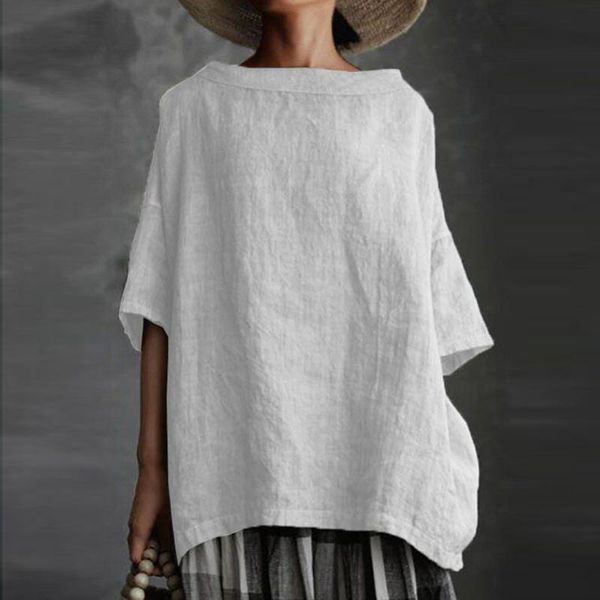 

women's blouses & shirts women spring summer half sleeve 2021 loose blouse casual round neck female pullover elegant solid shirt blusa, White