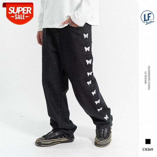 

lawfoo men's retro side butterfly embroidery casual trousers #8y80, Black