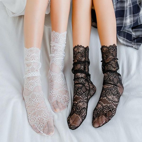 

socks & hosiery 1pair lace mesh fishnet mixed fiber transparent stretch elasticity ankle net yarn thin women harajuku princess, Black;white