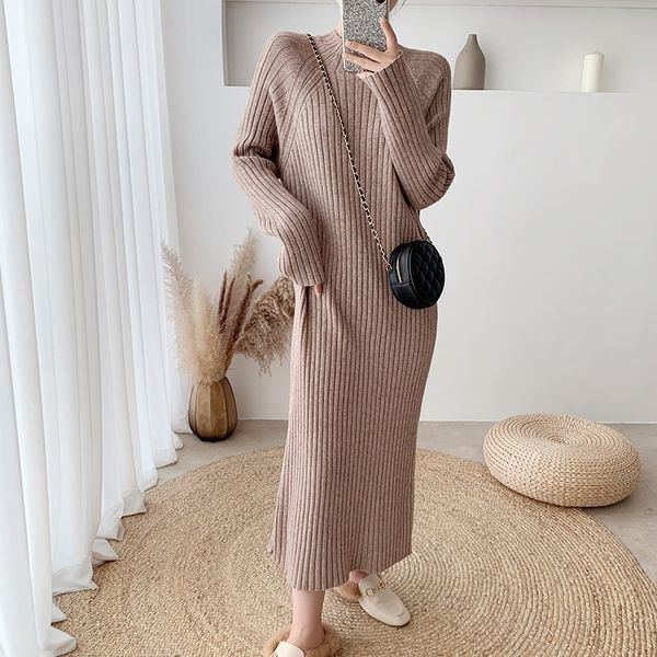 

dress female autumn bodycon sheath nightgown knitted cotton long casual midi, Black;gray