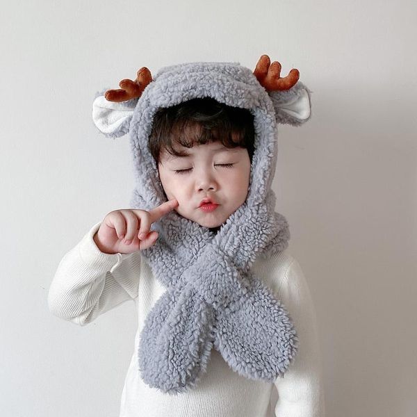 

caps & hats winter baby and scarf one piece lovely antlers accessories thicken warm kids boys girls children ear protection hat, Yellow