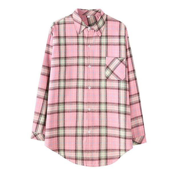 

women's blouses & shirts 2021 vintage plaid women oversized female blouse plus size clothing long sleeve button outerwear, White