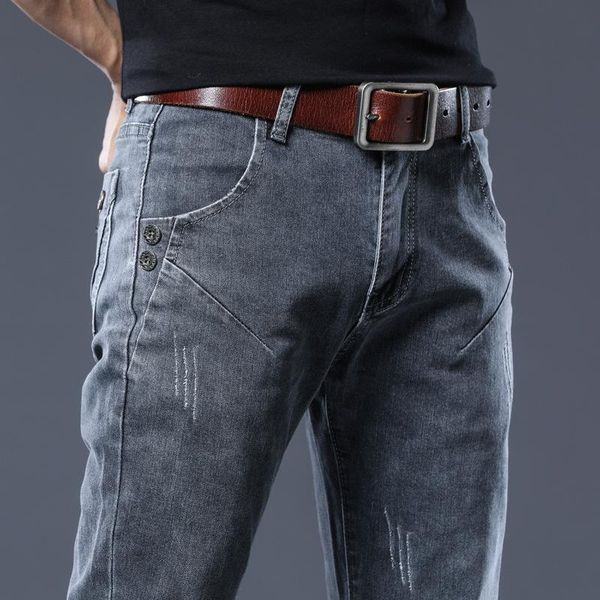 

men's jeans 2021 trend brand slim fashion business classic style casual elastic feet trousers, Blue