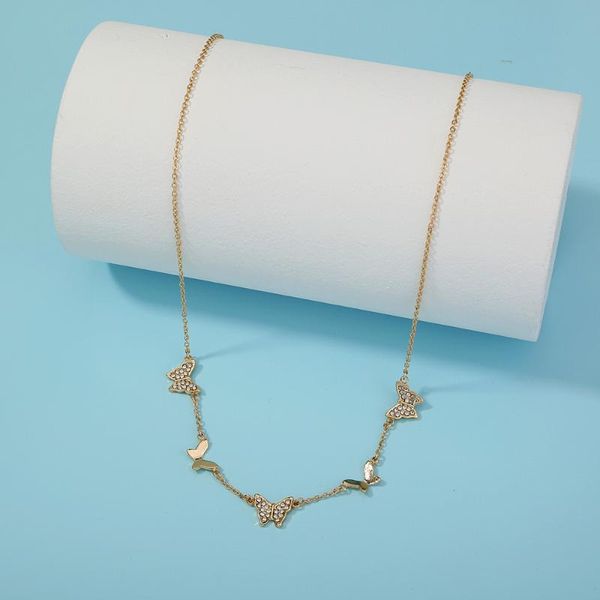 

chains elegant rhinestone butterfly pendant necklaces single layer long chain necklace clavicle women fashion jewelry, Silver
