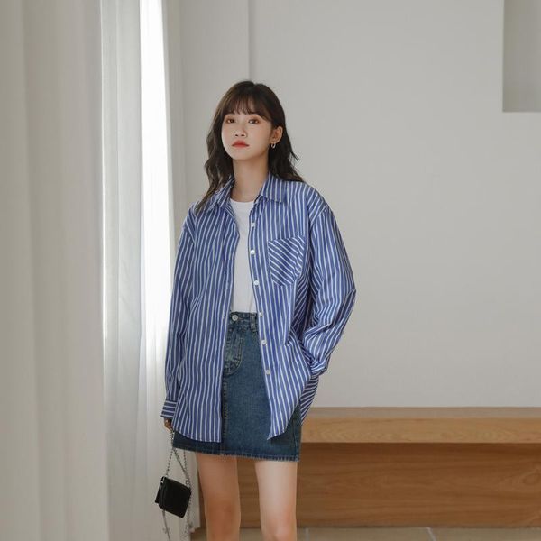 

full sleeve shirt womens striped women shirts dark blue 8917 women's blouses &, White
