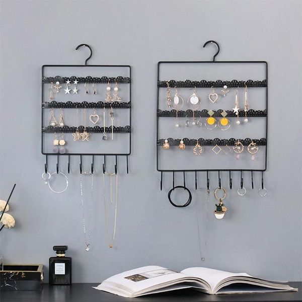 

jewelry pouches, bags three-layer wrought iron earrings display solid shelf shape rack showcase stand d0ub, Pink;blue