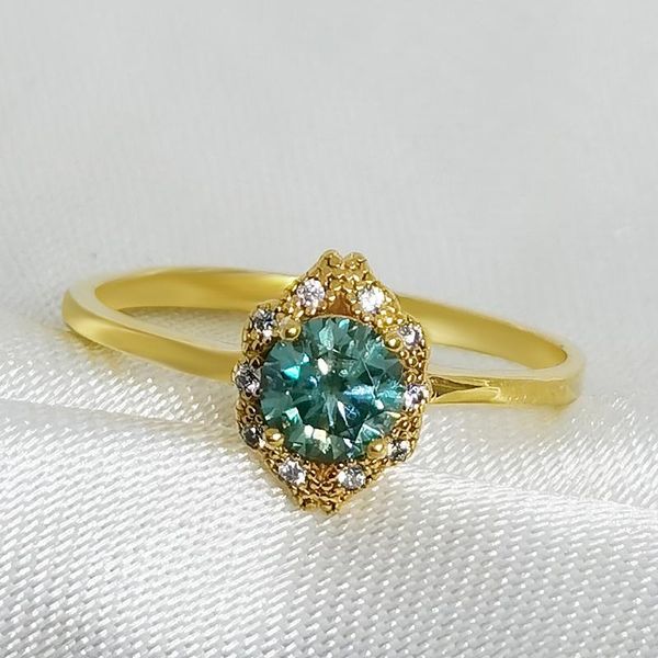 

cluster rings meibapj 5mm green moissanite diamond fashion trend ring for women 925 sterling silver fine wedding jewelry, Golden;silver