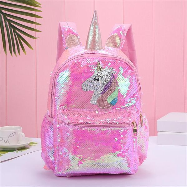 

girl sequin mermaid backpack children large zipper unicorn schoolbag teenager hologram heart love backpack for school travel bag