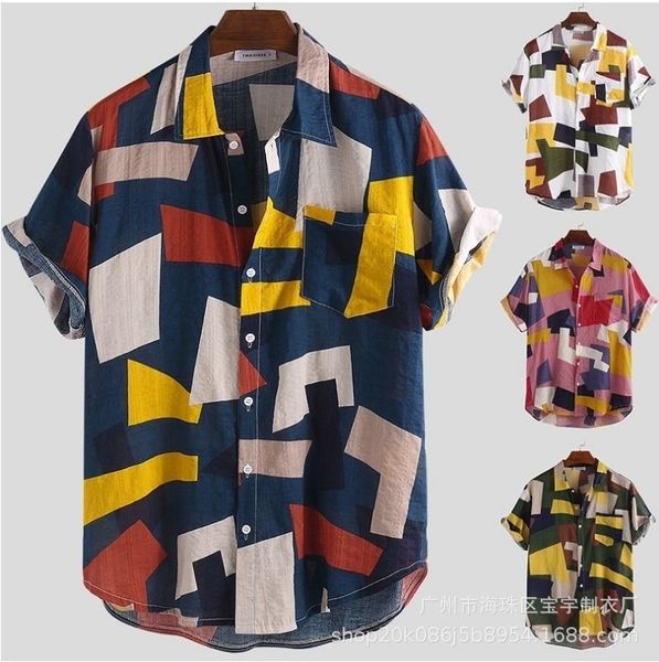 

men's shirts 2021 printed summer beach short sleeve shirt four colors, White;black