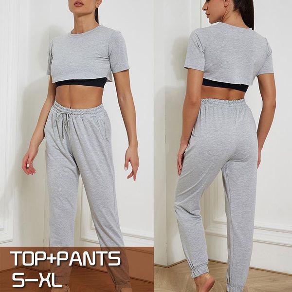 

yoga outfit women sports casual set 2 piece sweatshirt crop pocket sweatpants baggy pants tracksuit streetwear joggers summer outfits