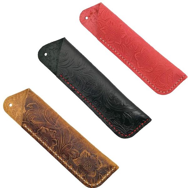 

handmade leather double pen case holder for ballpoint fountain sleeve pencil bags