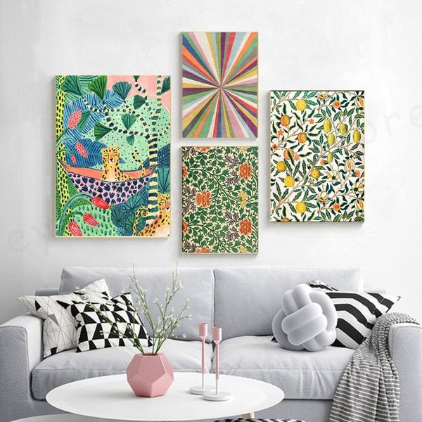 

paintings lemom fruit canvas painting green leave plant wall posters tiger on jungle art print nordic living room boho decor picture
