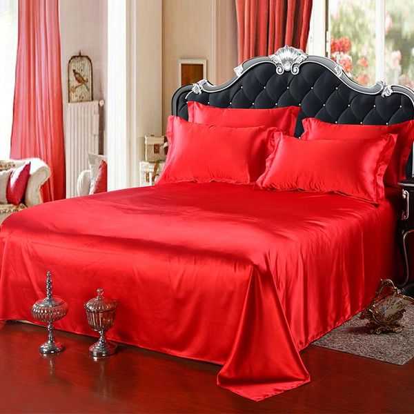 

sheets & sets luxury satin flat sheet bed solid mattress protector silky queen king double black silk bedsheet set wholesale