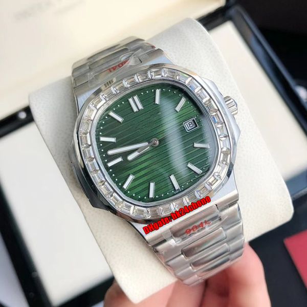 Orologi di lusso 40mm Nautilus 5711/1300A-001 Miyota 8215 Orologio automatico da uomo Baguette Lunetta con diamanti Quadrante verde Bracciale in acciaio inossidabile Orologi da polso sportivi da uomo