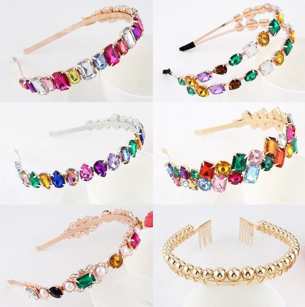 

silver gold metal rhinestones headband pearls colorful crystal hoop beaded headpiece hair accessories, Slivery;white