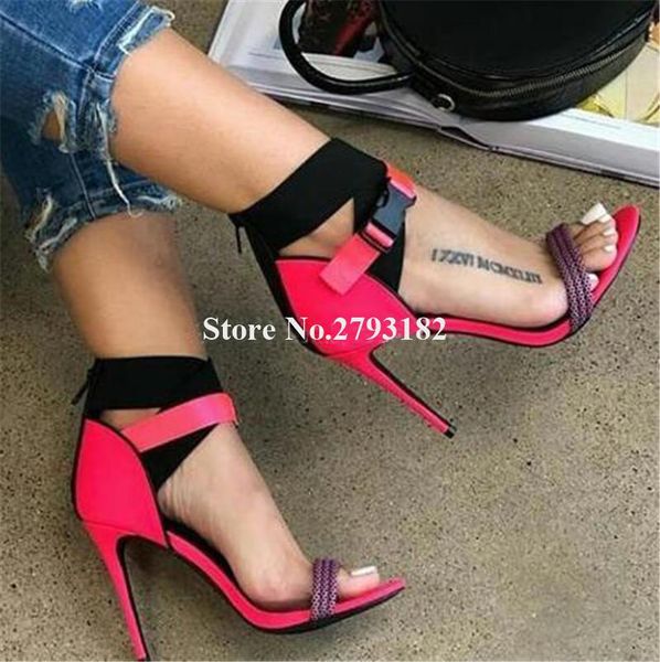 

summer fashion women open toe stiletto heel gladiator sandals one strap ankle bands cross high dress, Black