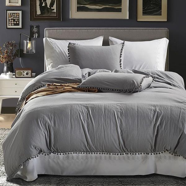 

bedding sets set quilt duvet cover pillowcase reversible solid color ball side soft comfortable and skin-friendly cotton warm 3pcs