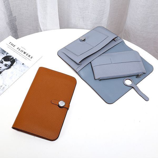 

design 2021 new long purse women's leather thin drawstring passport clip multi function handbag, Red;black