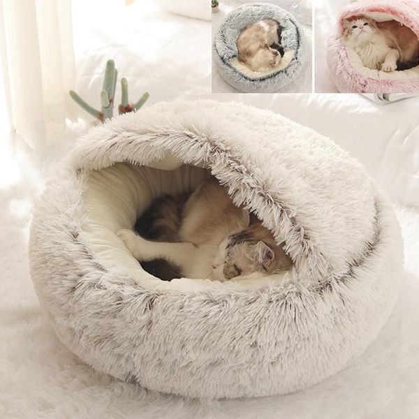 

2-in-1 donut cuddler cat bed, round hooded dog winter self-warming cave bed pad for small and cats, non slip bottom mat kennels & pens