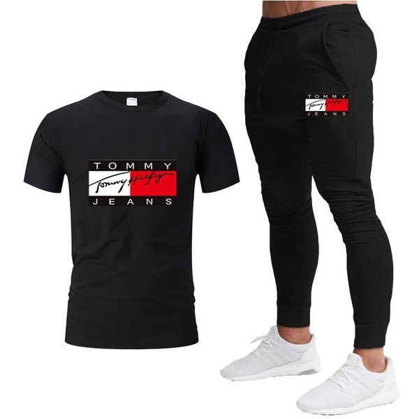 

men's t shirts 2021 summer t-shirt short sleeve printing fashion trend two-piece youth leisure suit, White;black