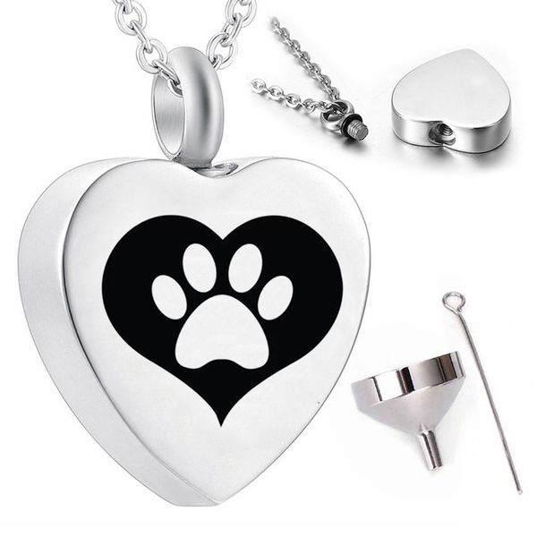 

forever cremation jewelry pendant in my heart heart-shaped pet dog paw print pendant necklace souvenir, Silver