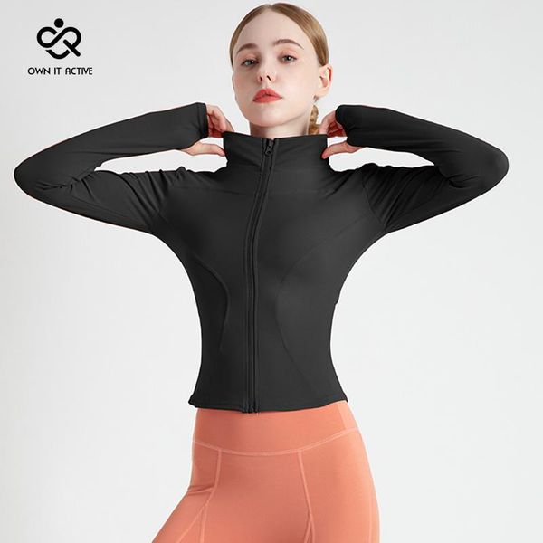 

yoga outfits women sport jacket zipper coat clothes quick dry fitness running shirt thumb hole sportwear gym workout crop top, White;red