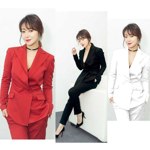 

female set women's blazer casual slim pants spring and autumn festival korean small suit lady two-piece 210527, White