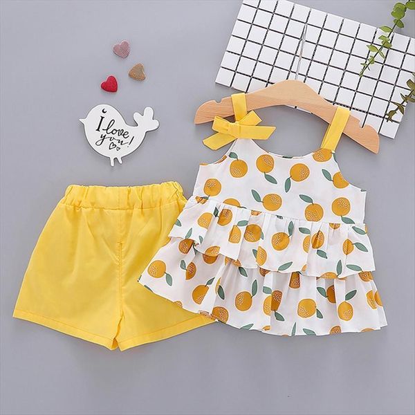 

girls clothing sets summer kids clothes floral halter shorts children, White