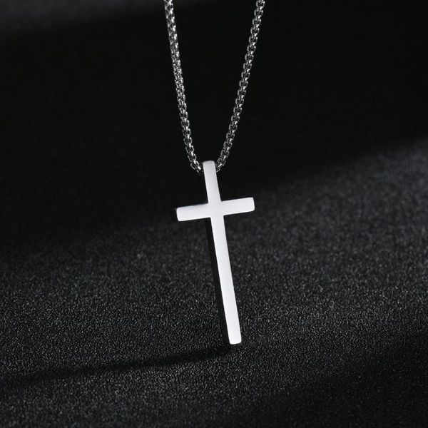 

pendant necklaces 2021 classic jesus cross men necklace fashion stainless steel 2mm width box chain for jewelry gift, Silver