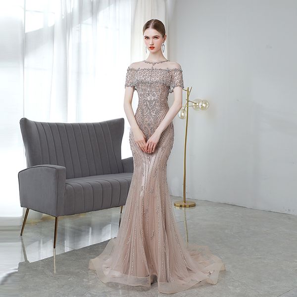

100% real image luxury crystal mermaid evening dresses 2022 dubai marriage party major beaded formal prom gowns robe de mariÃ©e in stock, Black;red