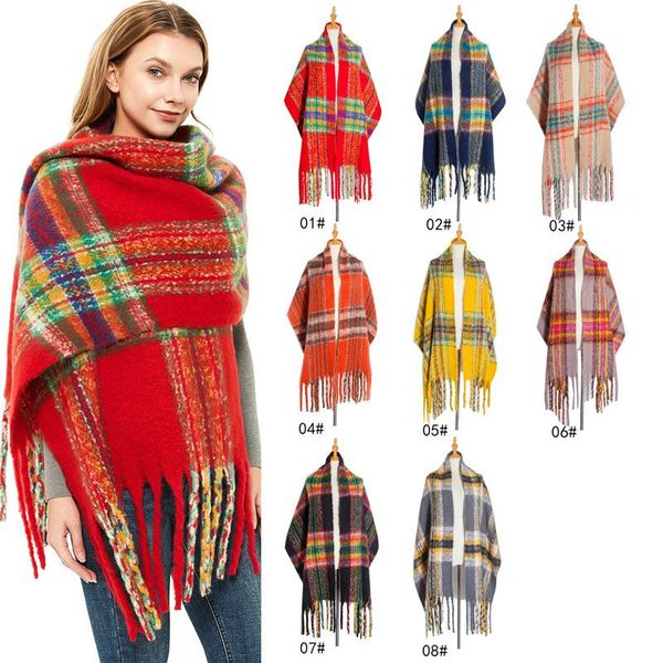 

scarves autumn winter plaid scarf women fashion female tassel long warm thicken cashmere shawl large blanket, Blue;gray