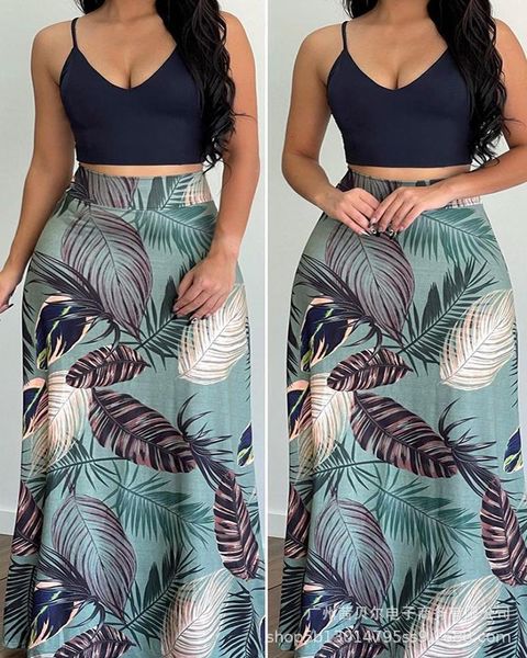 

women's swimwear 2021 deep v vest dark blue printed casual dress, White;black